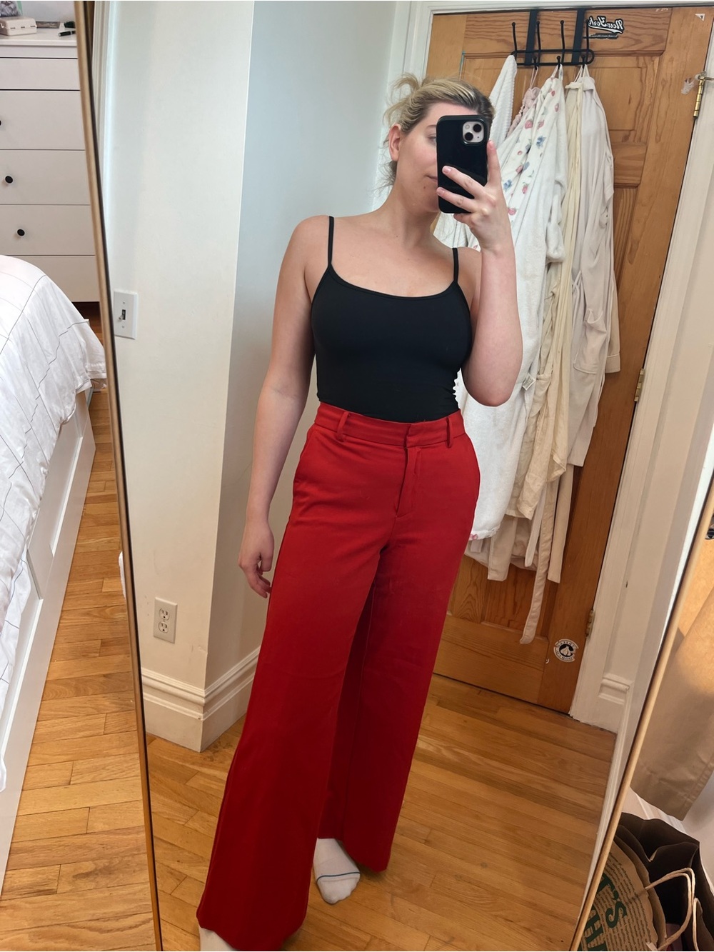 Ann Taylor Red High-Rise Wide-Leg Trousers
